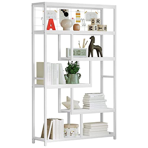 IRONCK Bookshelves and Bookcases 6-Shelf Etagere Bookcase, Industrial Open Display Shelves Geometric Bookcase with Sturdy Metal Frame，Industrial White