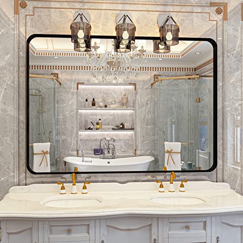 CONGUILIAO 40 x 30 Inch Wall Mirror Bathroom Mirror, Black Rectangular Vanity Mirror with Rounded Corner, Hanging Mirror Decor for Farmhouse, Entryway (Horizontal/Vertical)