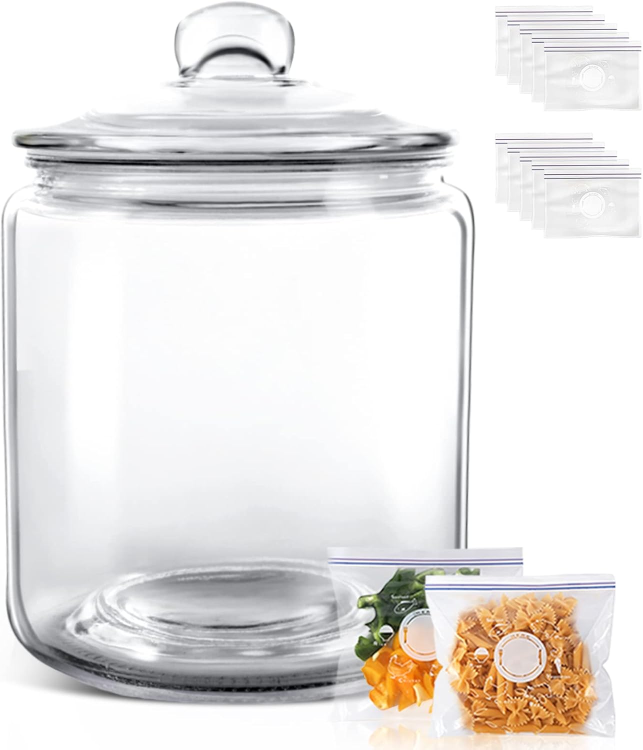 Masthome Large Glass Jar,1 Gallon Glass Jar with Lid, Airtight,Dishwasher Safe,Wide Mouth Glass Storage Canister for Pasta,Flour,Nuts,Cookies,& More-Send 15 Food Storage Bags
