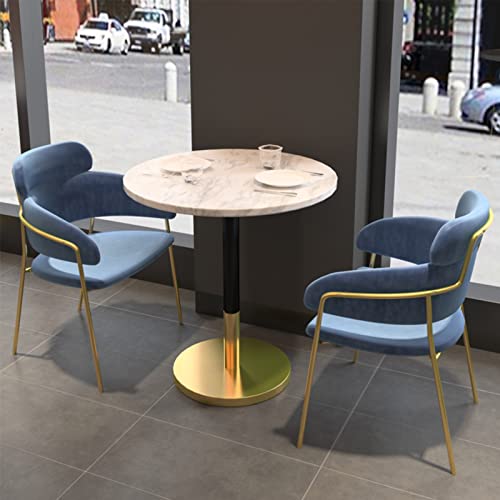 Round Medieval Modern Bar Table or Dining Table, New White Slate Top and Brushed Metal Base, Black/Gold 60cm/23.6in × 75cm/29.5in