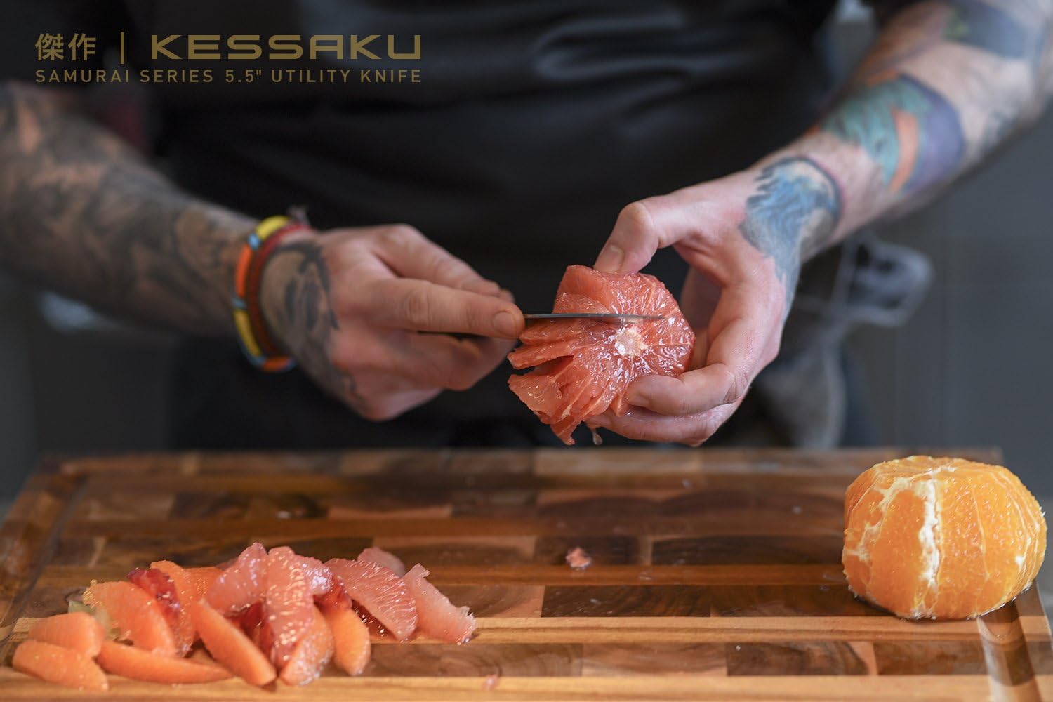 4 Knife Set - Samurai Series - High Carbon 7Cr17MoV Stainless Steel - 8-Inch Chef, 7-Inch Santoku, 5.5-Inch Utility, 3.5-Inch Paring