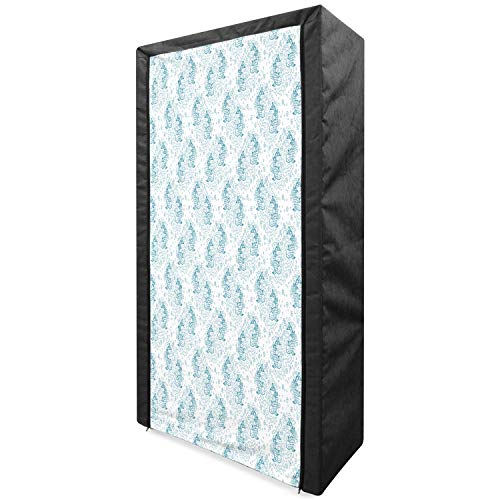 Ambesonne Asian Portable Fabric Wardrobe, Japanese Inspired Koi Fishes with Floral Arrangement Doodle Style Nature Illustration, Clothing Organizer and Storage Closet with Shelves, 42.5