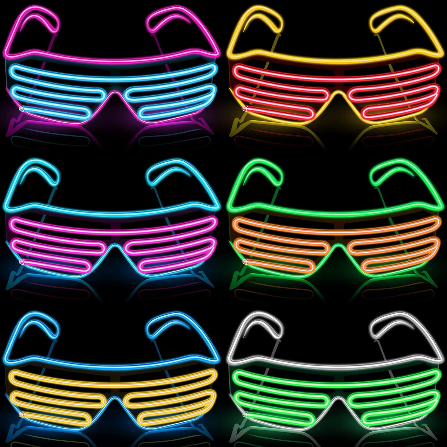 6 Pairs LED Glasses Light Up Shutter EL Wire Neon Rave Flashing Sunglasses LED Glow Plastic Shutter Shades Glasses Glow in The Dark Party Supplies for Clubs, 80s Musical Christmas Halloween Party