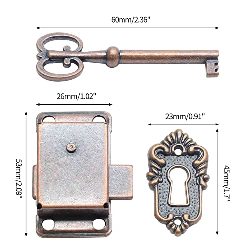 Cabinet Cupboard Decorative Lock, Furniture Lock Vintage Lock for Jewelry Antique Red Bronze Cabinet Lock Old Lock Replacement with Key and Mounting Screws(1 Set)