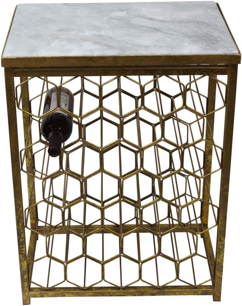 MY SWANKY HOME Luxe Gold Metal White Marble Wine Table Storage Rack 32 Bottle Bar Accent