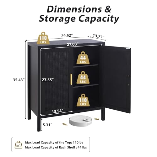 Walnut Sideboard Cabinet, Rattan Sideboard Buffet Cabinet with Storage 2 Doors and 2 Shelves, Kitchen Sideboard Cabinet/Dining Room Credenza, for Entryway Shoe/Hallway, Living Room Under TV