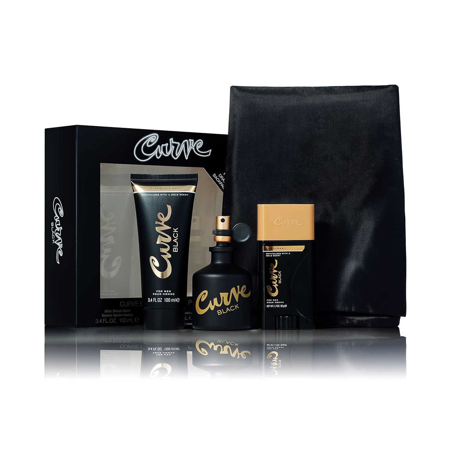 Men's Cologne Fragrance Gift Set by Curve, Perfect for Stocking Stuffers, Body Wash, Cologne Spray & Deodorant, Casual Day or Night Scent, Curve Black, 3 Piece Set