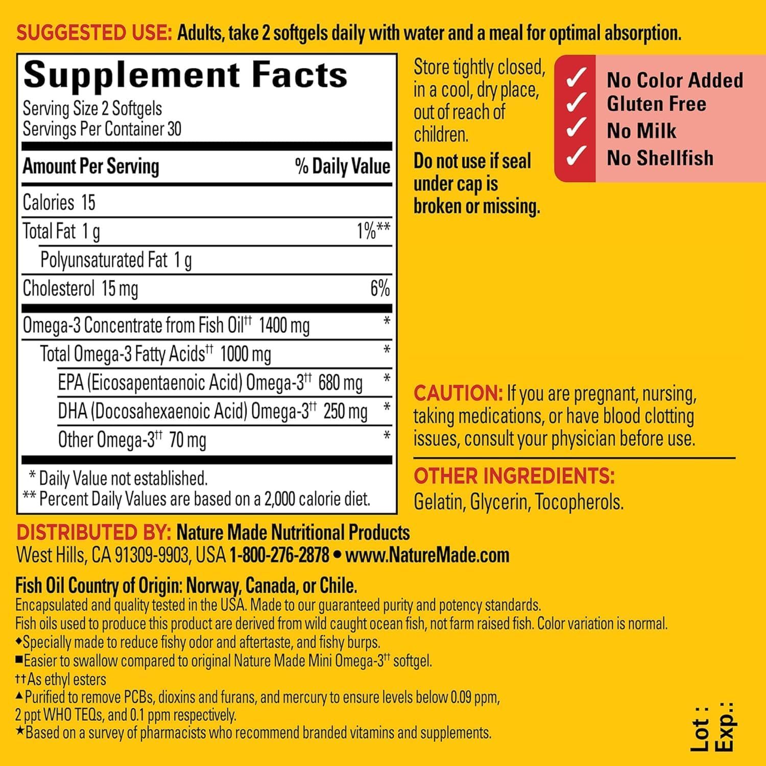 Omega 3 Fish Oil 1400 mg Minis, Compatible with Nature Made, for Healthy Heart, Brain and Eyes Support, 60 Softgels, 30 Day Supply