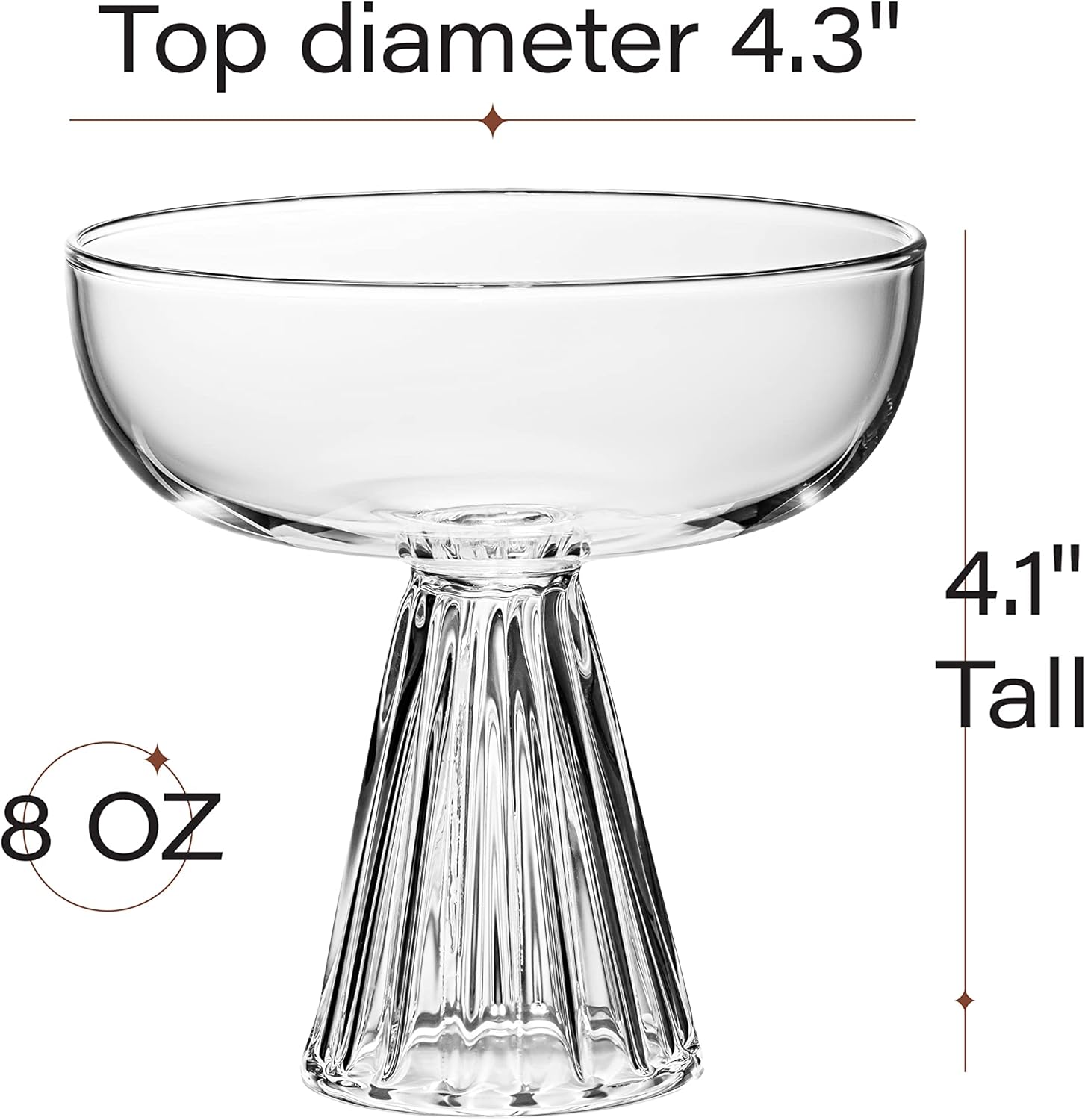 Paris Coupe Cocktail and Champagne Glasses for Daiquiri, Sidecar, Gimlet and Classic Bar Drinks | Modern Glassware Collection | Set of 4 | 8 oz Extra Light Contemporary Borosilicate Saucers