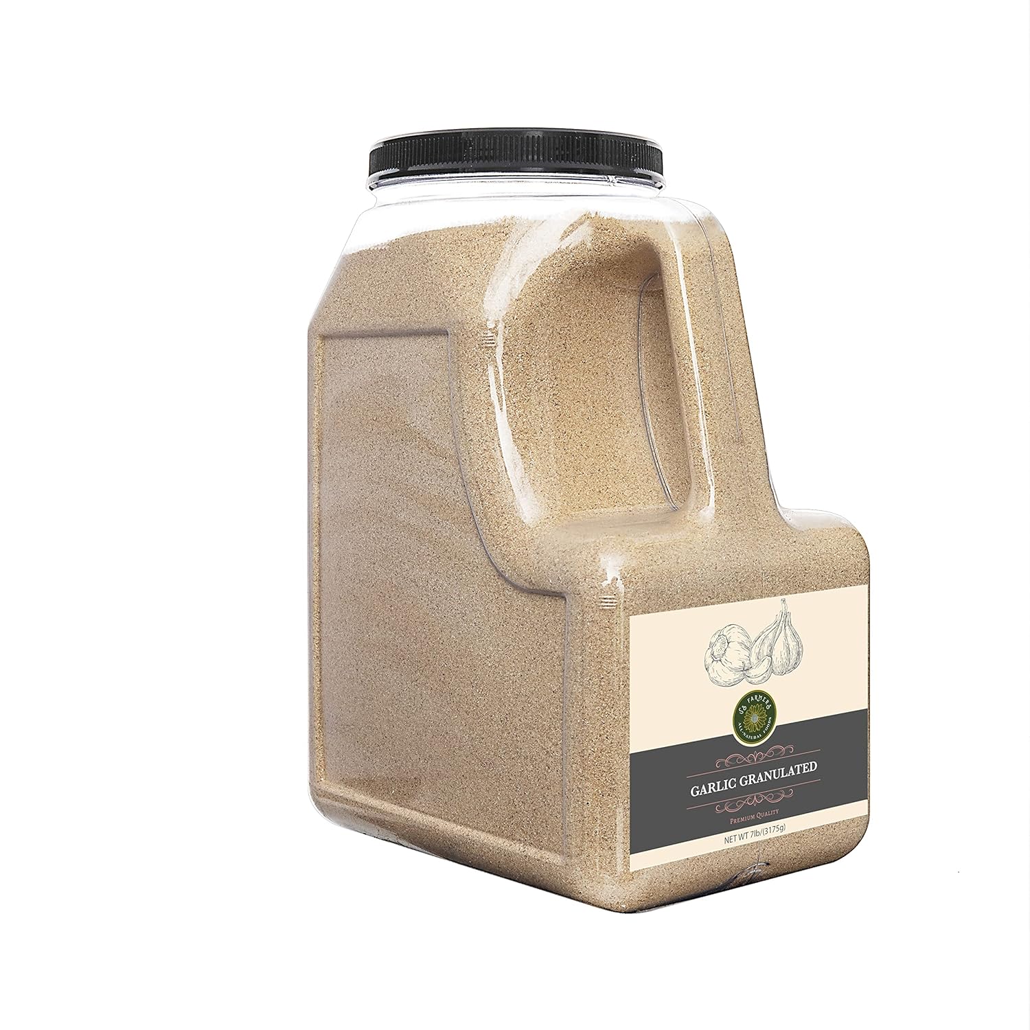 US-FARMERS Natural Premium Quality Granulated Garlic in Jar, 7lbs, 112 Ounces, Upgraded Packings, Sealed, Chefs' Choice, Food Service Business Size