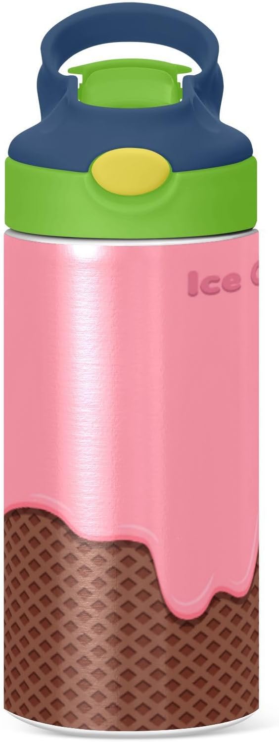 Strawberry Cream Water Bottle for Kids, 12 oz Leakproof Double Walled Insulated Stainless Steel Water Bottle Travel Tumbler with Straw Lid for Girls Boys Toddlers
