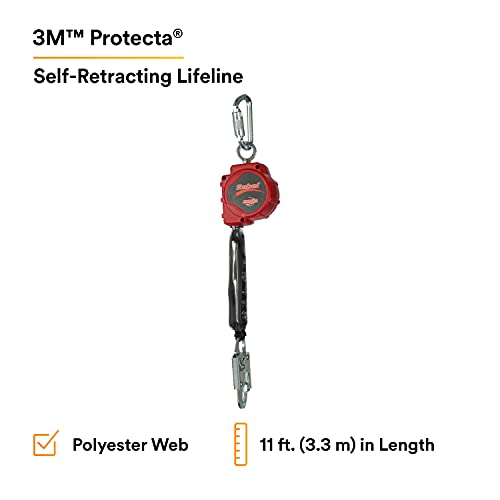 3M Protecta 3100403 Self Retracting Lifeline Rebel 6' (18M) Web, Steel Snap Hook and Carabiner, Black/Red