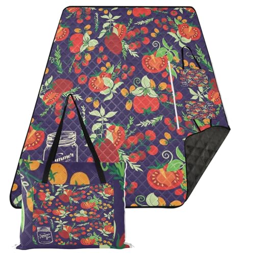 Tomatoes Extra Large Picnic Outdoor Blanket, Foldable Beach Blanket Waterproof Sandproof Camping Mat for Family Travel Park Wet Grass Hiking Yoga, 60 x 80 Inch