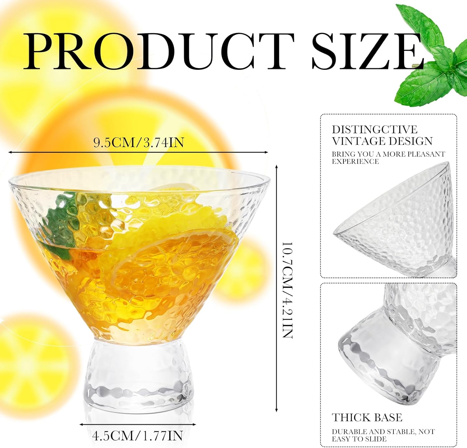 Set of 12 Martini Glasses 7oz Crystal Stemless Cocktail Glasses Vintage Bar Glasses with Base Ice Cream Dessert Glasses Cups for Weddings Anniversary Home Whiskey Liquor Beverages