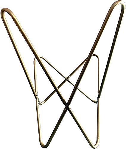 Leather Living Room Chairs-Butterfly Chair Brown Leather Butterfly Chair-Handmade with Powder Coated Folding Iron Frame (Cover with Folding Frame) (Golden Frame)
