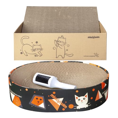3PCS Oval Shape Cat Scratcher Cardboard Bed, Corrugated Scratch Pad with Box, Cat Scratching Lounge Bed, Circle Cat Scratcher, Modern Cat Scratcher, Cute Round Cat Scratcher Bowl(black)