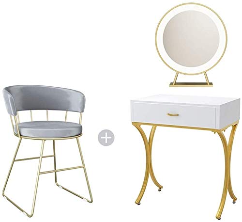 Luxury Dressing Vanity Table w/Stool for Bedroom, Nordic Modern Small Dressing Table Bedroom Simple Makeup Table Net Red Style Mini Light Luxury(Style 1 (60cm))