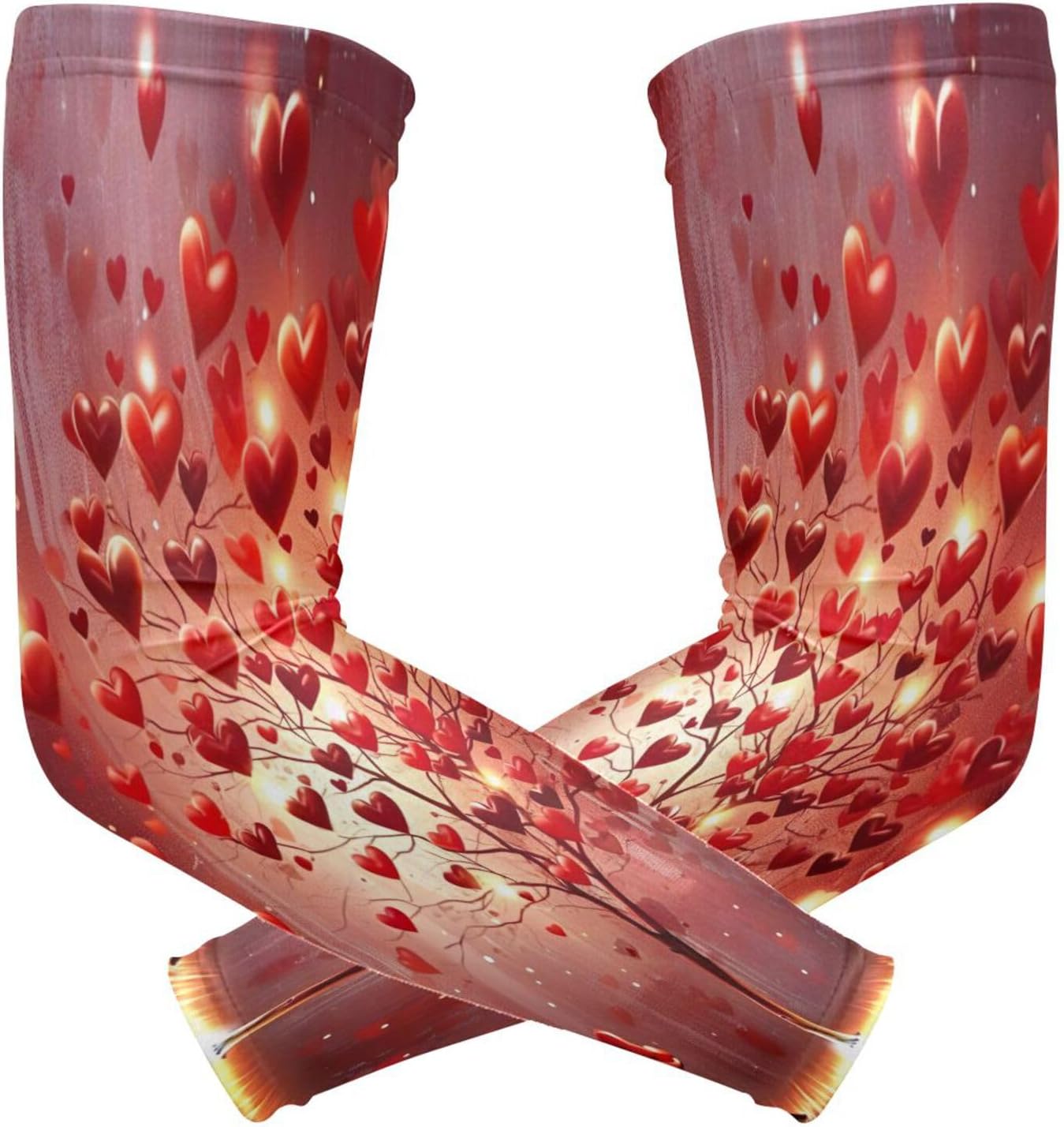 Valentine's Day Heart 1 Pair UV Sun Protection Arm Sleeves for Men Women Teenager, Tattoo Cover Up, Cooling Sports Compression Arm Sleeve for Basketball Football Golf