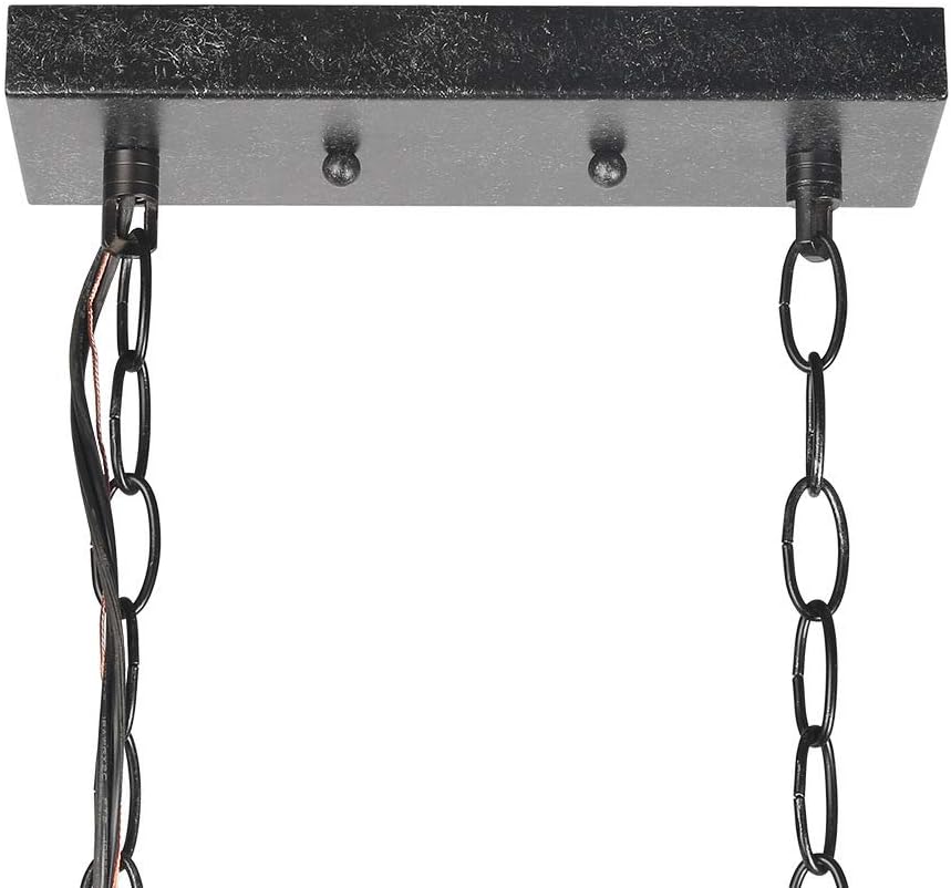 LNC Farmhouse Chandelier, 4-Light Dining Room Light Fixture, Rectangular Chandelier with Frosted Glass Globes, 27.5” L, Brown