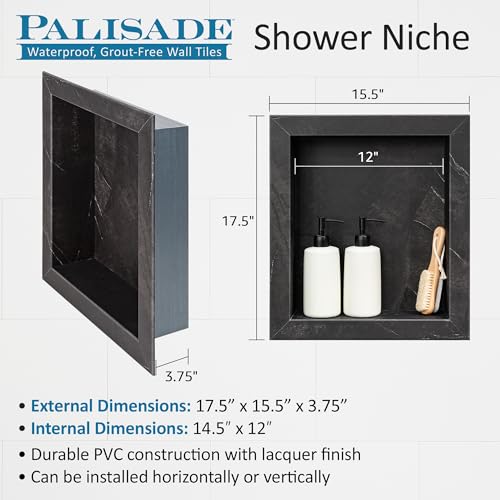 Palisade 17.5 in. x 15.5 in. Vinyl Waterproof Shower Niche Insert in Carrara Marble
