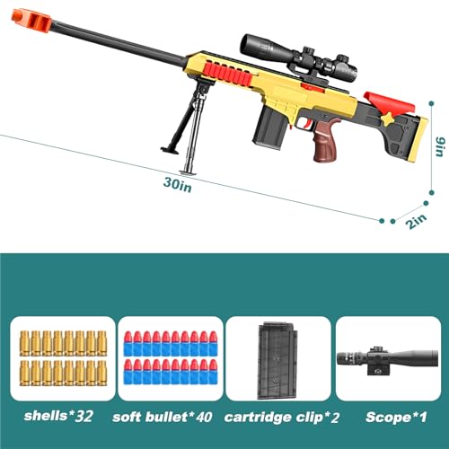 Soft Bullet Toy gun Sniper Rifle with Scope Realistic Barrel Look Real shotgun Shell ejecting Foam Blaster Gun Dart Pellet Shooting Game for Boys Teen Adult Gifts Age 8 10 12 Year Old (Black)