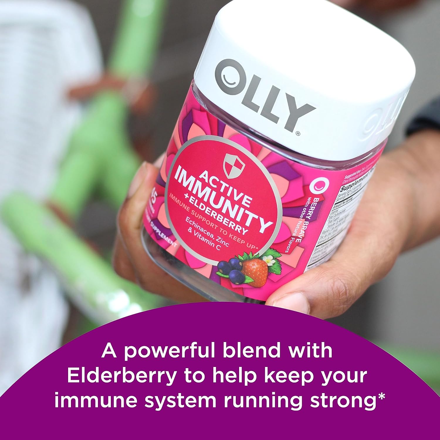 OLLY Laser Focus Ginseng Alpha GPC B Vitamins 36 Count & Active Immunity Elderberry 45 Gummies