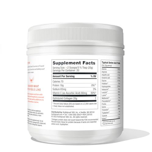 Bulletproof Unflavored Collagen Peptides Powder, 17.6 Ounces, Grass-Fed Collagen Protein and Amino Acids for Skin, Bones and Joints