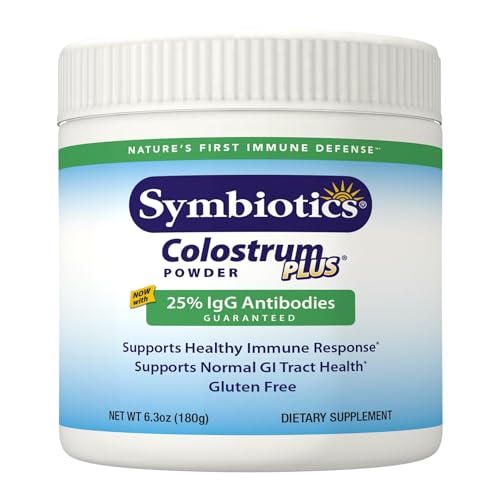 Symbiotics Colostrum Plus Powder 2.25 oz (63.8 g) - Immunity Support - Promotes Athletic Performance and Optimal Iron Levels - Immunoglobulin - 25% lgG Antibodies - Gluten Free