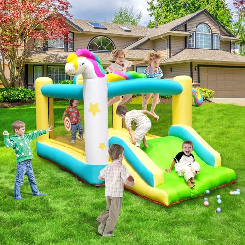 Step4fun Inflatable Bounce House, kids bouncy house for outdoor and indoor great gift for Toddlers with Hoop, Dart Game, Ring toss, Air Blower