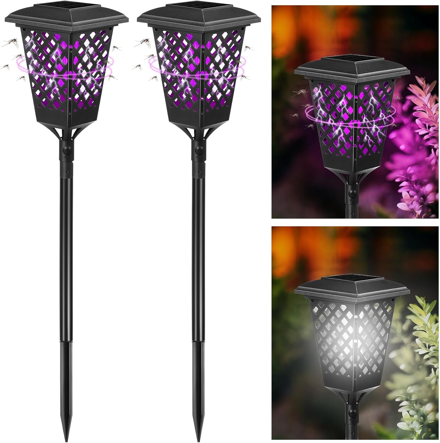 2 Pcs Mosquito Zapper Outdoor Waterproof Cordless Solar Bug Light Insect Mosquito Light 2 in 1 Lighting Mosquito Trap Outdoor Portable Bug Repellent Outdoor for Home Camping Backyard (Square)