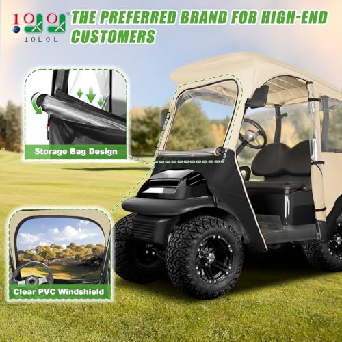 10L0L 2 Passenger Deluxe Golf Cart Driving Enclosures for Club Car Precedent, Waterproof Portable Transparent Golf Cart Cover Storage Enclosure - 4-Sided (Roof up to 57