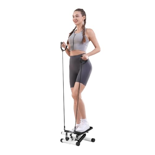 Mini Fitness Stepper, Hydraulic Fitness Stepper with Resistance Bands and Display, Silent Design, Weight Capacity 300LBS, Portable Stepper for Total Body Workout