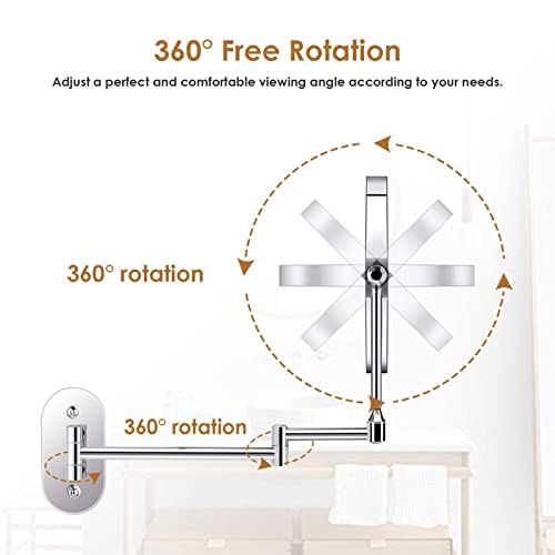 8 Inch Bathroom Makeup Mirror Wall-Mounted Shaving Mirror 7X Magnification Wall Mounted LED Magnifying Mirror Silver 360° Rotatable, Extending Folding,Polished Chrome (7 inches 3X)