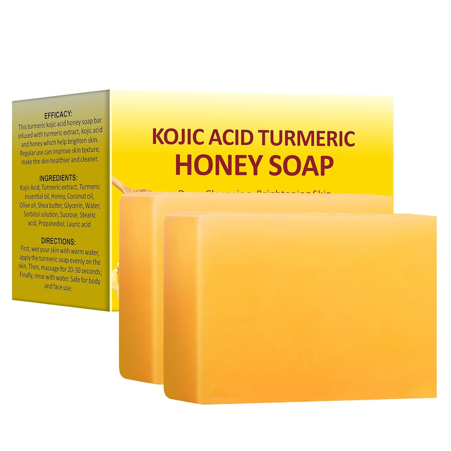 Tamoskiny Honey Glow Lemon Turmeric Kojic Acid Soap Bar for Hyperpigmentation, Lemon Turmeric Kojic Soap for Dark Spots Remover, Deep Cleansing Face Organic Turmeric Soap Bar 7OZ (2 Bars)