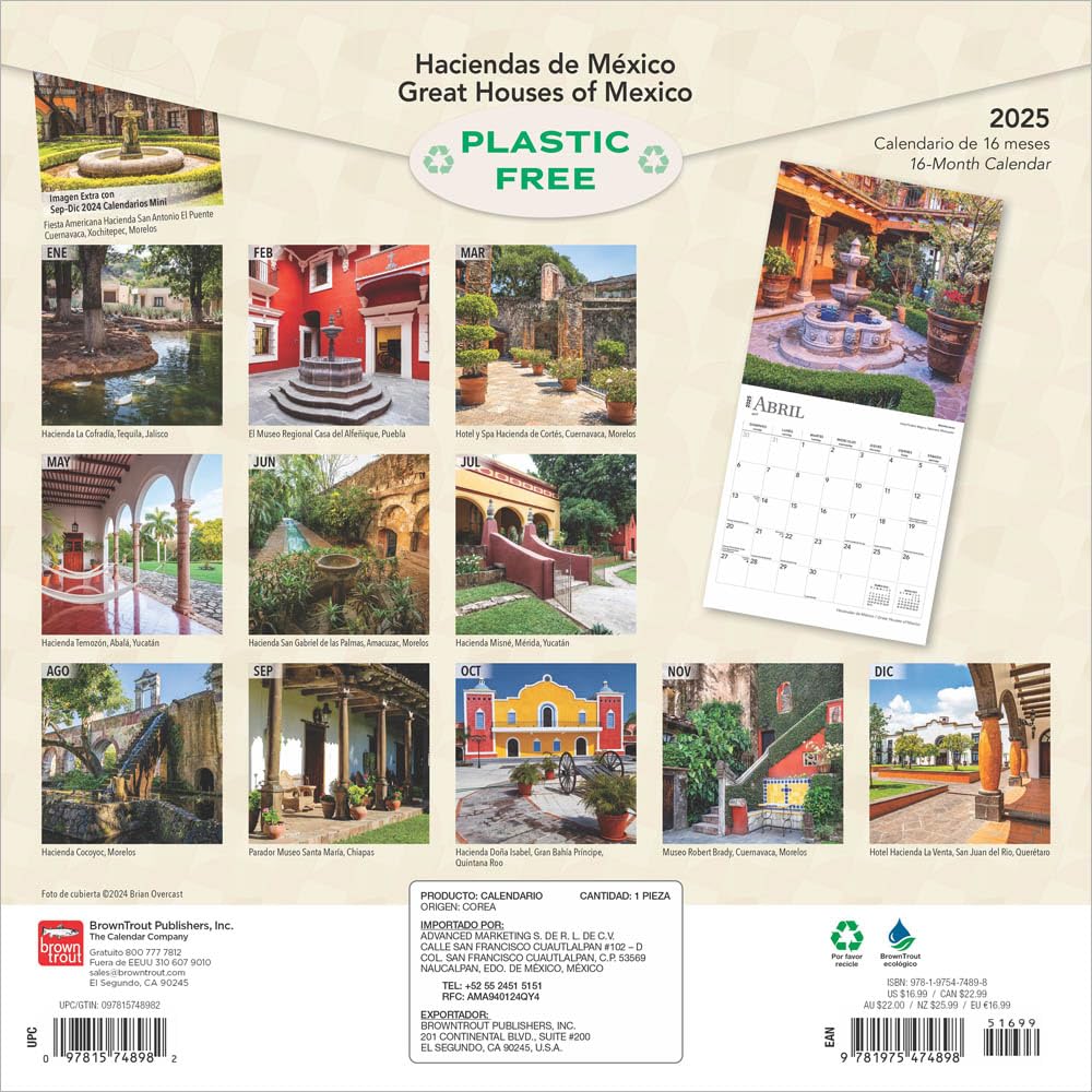 Haciendas de Mexico | Great Houses of Mexico | 2025 12 x 24 Inch Monthly Square Wall Calendar | English/Spanish Bilingual | Plastic-Free | BrownTrout ... Latifundium (Spanish and English Edition)