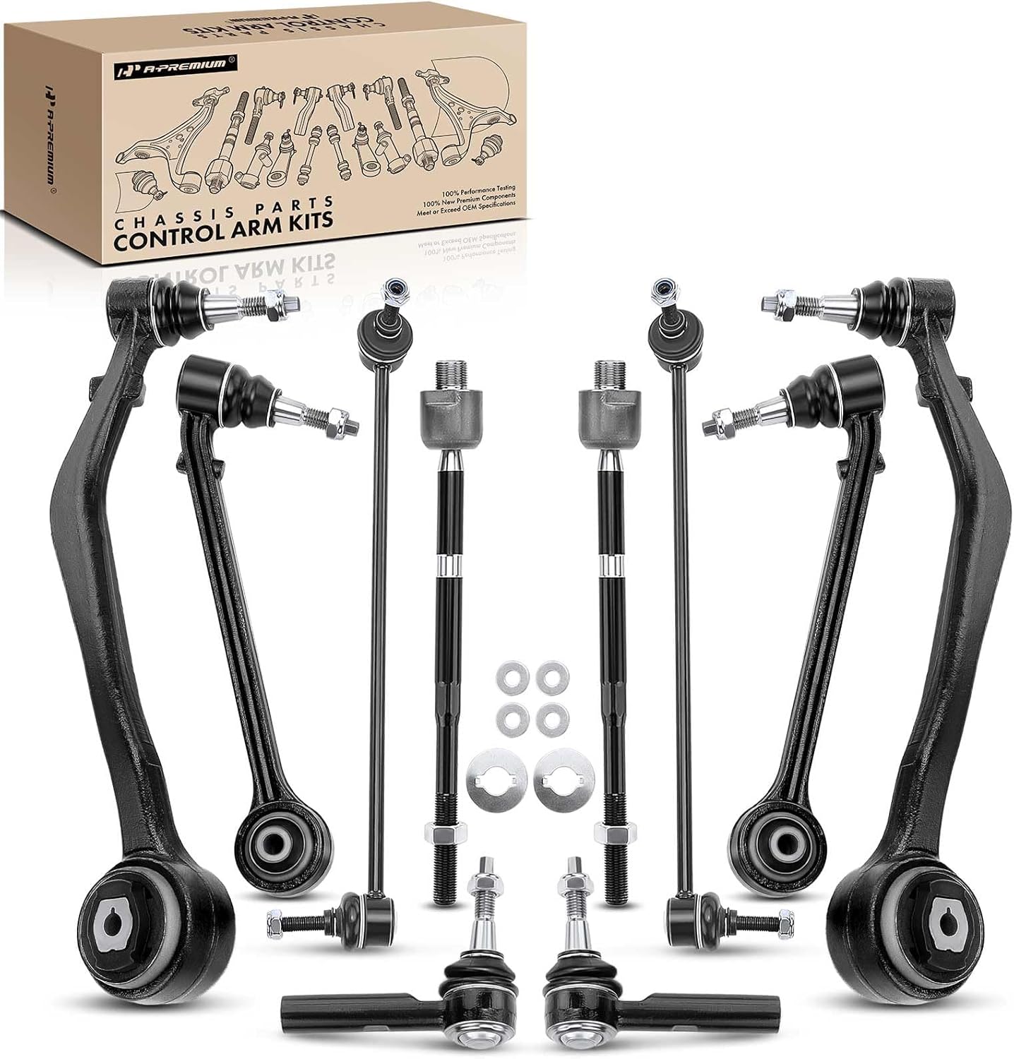 A-Premium 10Pcs Front Suspension Kit, Lower Control Arm Sway Bar Links Inner Outer Tie Rod Ends, Compatible with Chevrolet Camaro 2010 2011 2012 2013 2014 2015