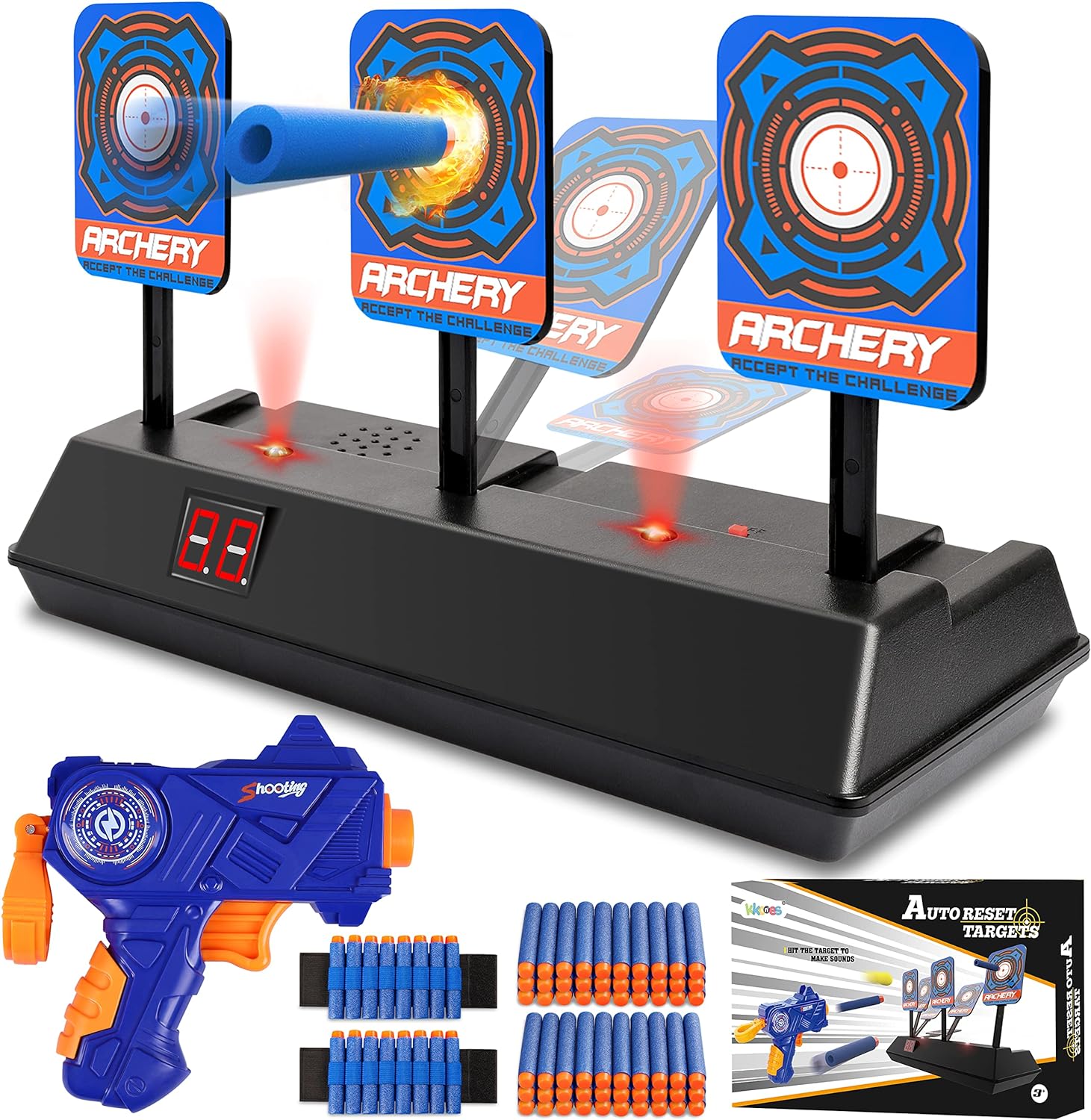 KKONES Electric Scoring Auto Reset Dart Toy Gun for Nerf Guns, Shooting Toys for Age 3-6+ Years Old Kids