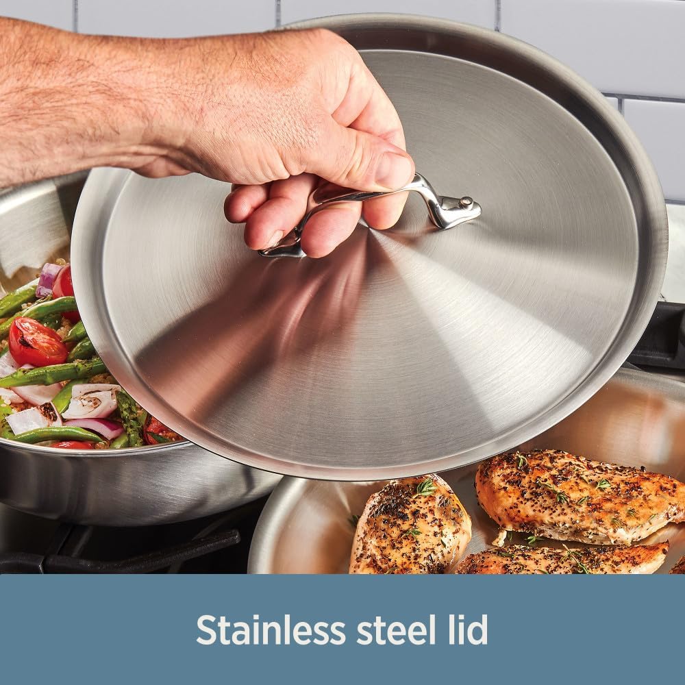 All-Clad D3 3-Ply Stainless Steel Fry Pan 12 Inch, Induction, Oven Broiler Safe 500F, Lid Safe 350F, Frying pan, Fast & Even Heat, Skillet, Compatible with All Stovetops, Pots & Pans, Cookware, Silver