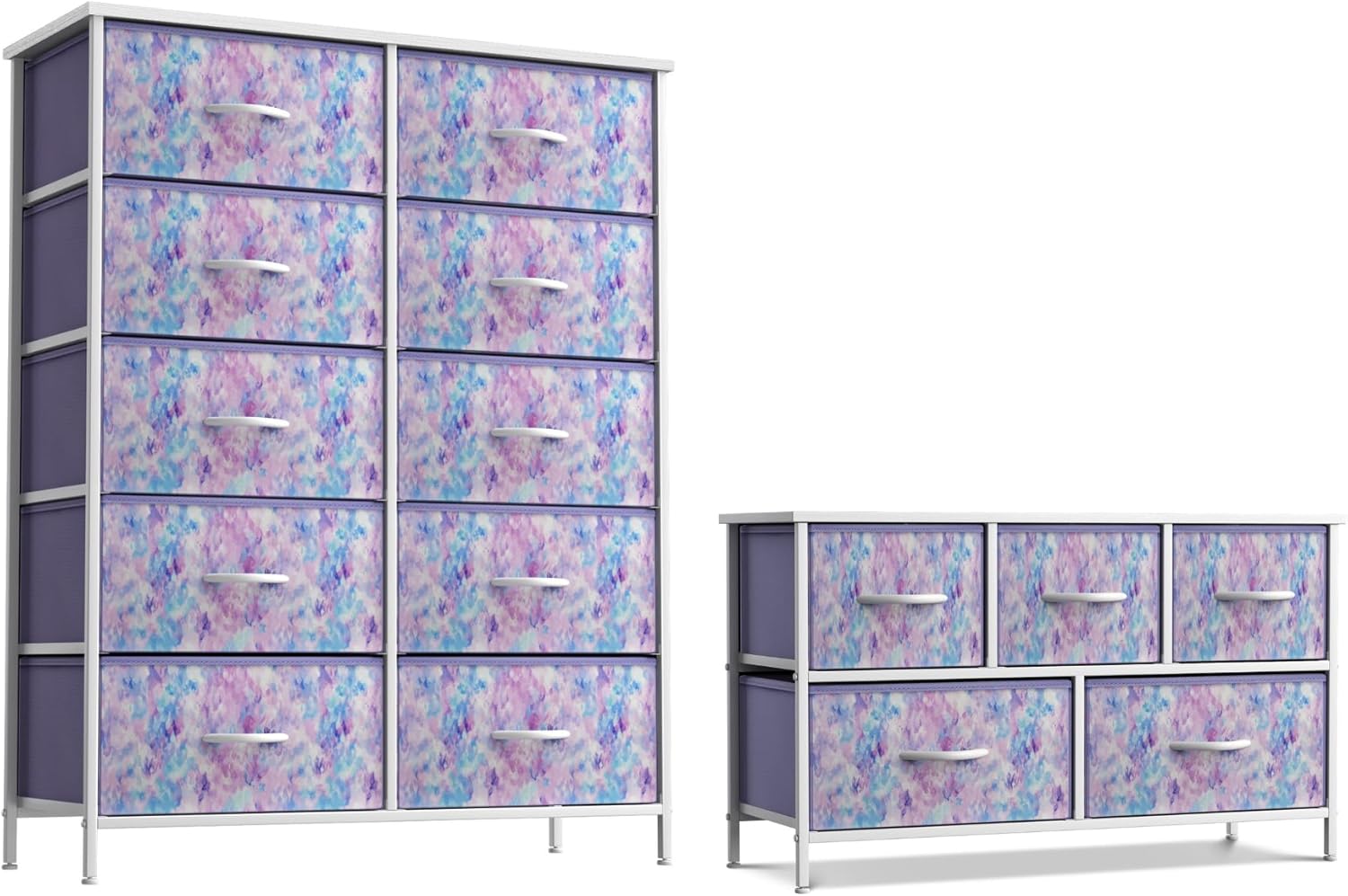 Sorbus Kids Dresser with 10 Drawers and 5 Drawer TV Stand Bundle - Matching Furniture Set - Storage Unit Organizer Chests for Clothing - Bedroom, Kids Rooms, Nursery, & Closet (Tie Dye)