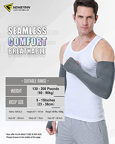 Newbyinn UV Sun Protection Arm Sleeves with Thumb Hole for Men Women Youth, Cooling Sleeve to Cover Tattoo, Mid-Compression