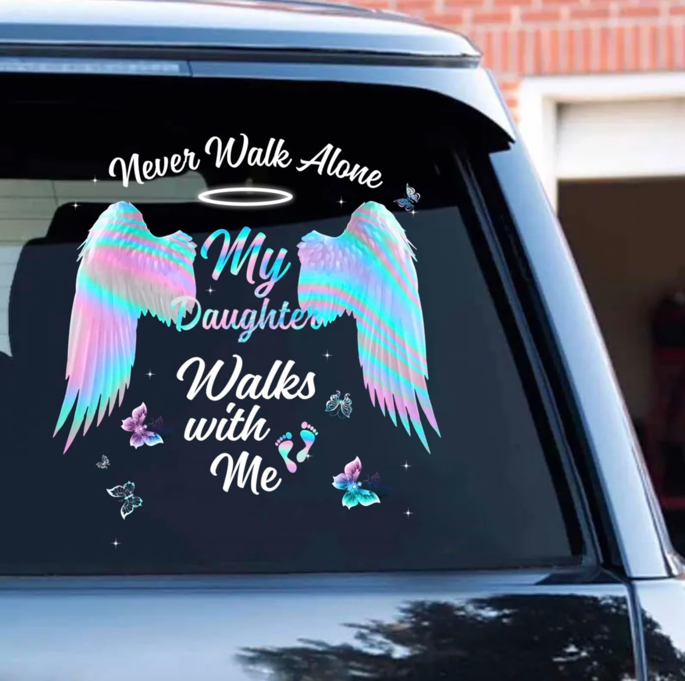 Generic Never Walk Alone My Daughter Walks with Me Car Decal Sticker, Angel Daughter Car Decal, Angel Wings Heart Infinity Memorial Sticker, Memorial Gifts, Vinyl Transparent Car Decal Car Decor