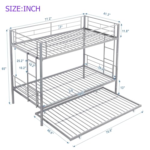 Metal Full XL Over Queen Bunk Beds for Adults, Heavy-Duty Bunk Bed Full XL Over Queen Size with Ladder for Kids Boys Girls Teens, Convertible to 2 separate beds, Weight capacity: 450 lbs (Black)
