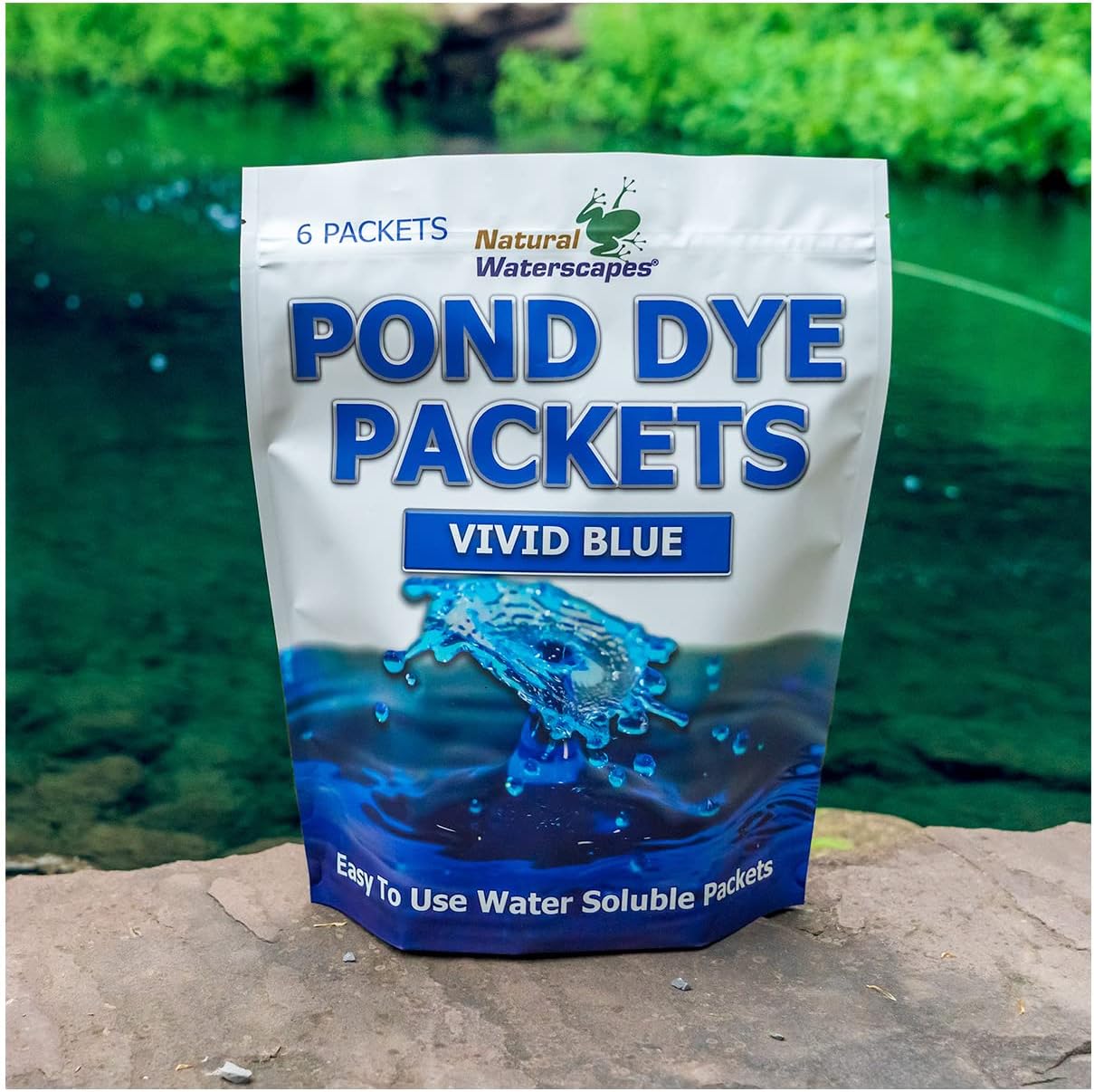 Vivid Blue Pond Dye Packets - 6 Water Soluble Packs of Lake Dye Treatment