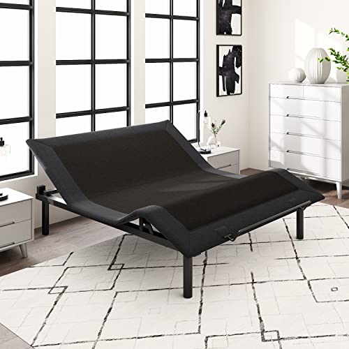 Allewie Queen Adjustable Bed Frame with New Generation Motor, Wireless Remote, Head and Foot Incline, Intelligent Sleep Aid, Zero-Gravity, High Weight Capacity, Easy Self-Assembly, Upholstered