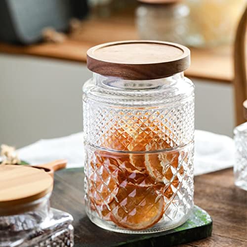 63 FL OZ Large Glass Jars, Coffee Nuts Candy Canister Storage Jar, Food Storage Container with Airtight Wooden Lid for Kitchen Counter, Pantry, Tea Nuts, Cookies, Large Containers Cereal Canisters