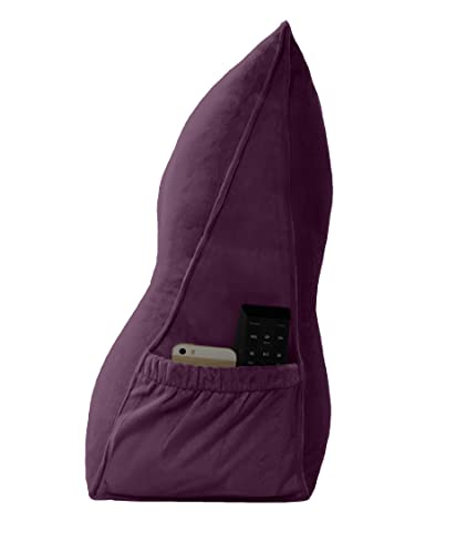 Triangular Reading Bed Rest Pillow Large Bolster Cushion Headboard Backrest Wedge Pillow with Removable Cover and Two Large Side Pockets (Beige, Queen: 59 x 8 x 20 inches)