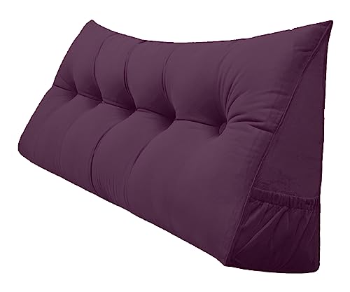 Triangular Reading Bed Rest Pillow Large Bolster Cushion Headboard Backrest Wedge Pillow with Removable Cover and Two Large Side Pockets (Beige, Queen: 59 x 8 x 20 inches)