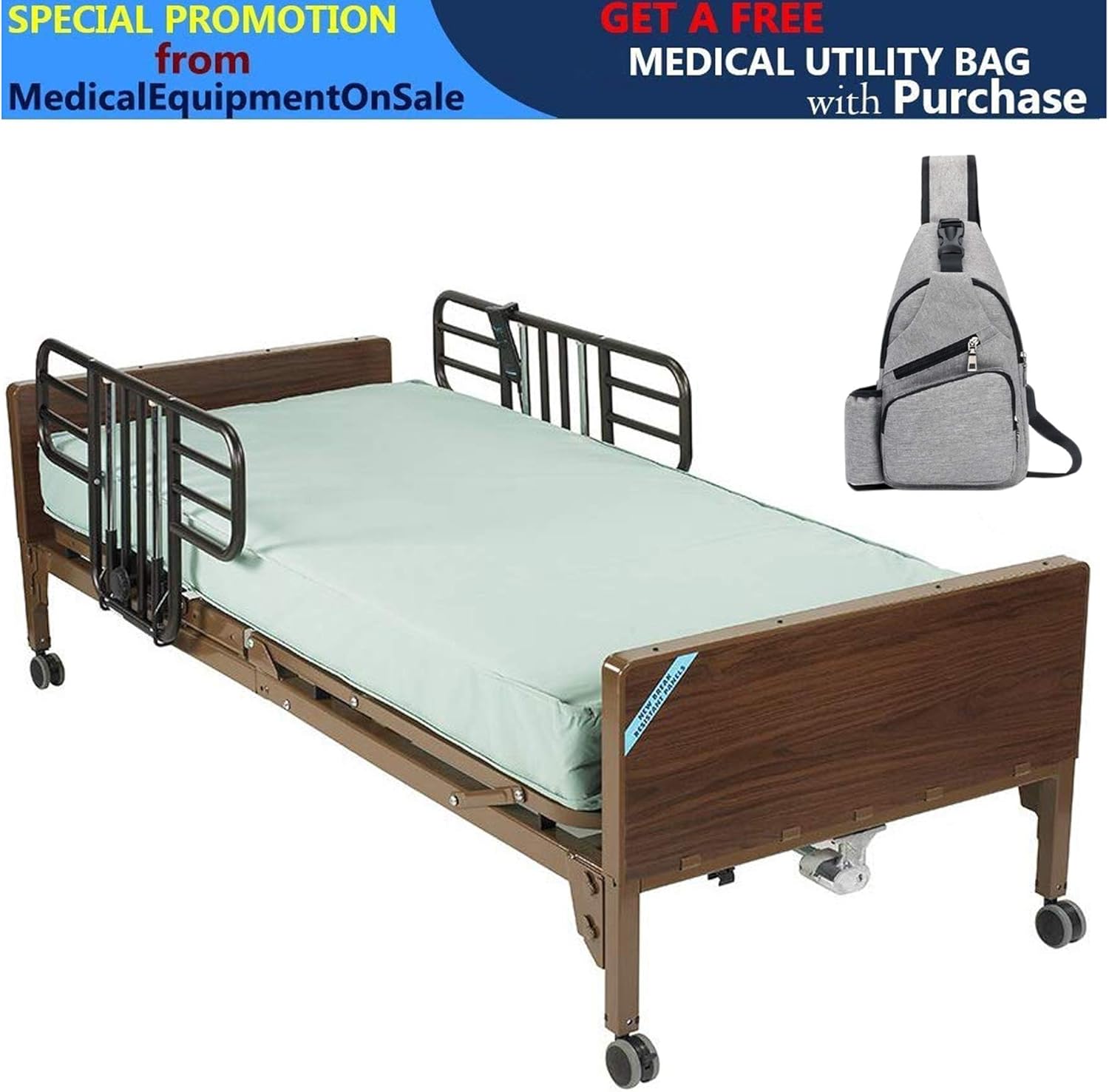 Drive Delta Ultra Light Semi Electric Hospital Bed with Half Rails and 80