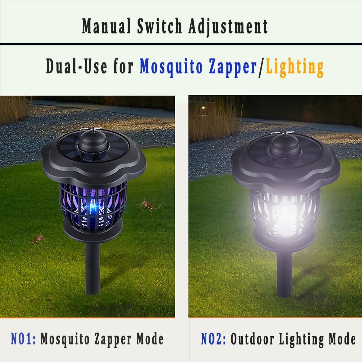 Solar Bug Zapper 4 Pack Outdoor Lights, Garden Rechargeable Waterproof 2-in-1 Mosquito Killer Lamp and Portable Fly Zapper, Attracts Gnats, Mosquitoes, Flies for Indoor and Outdoor Use