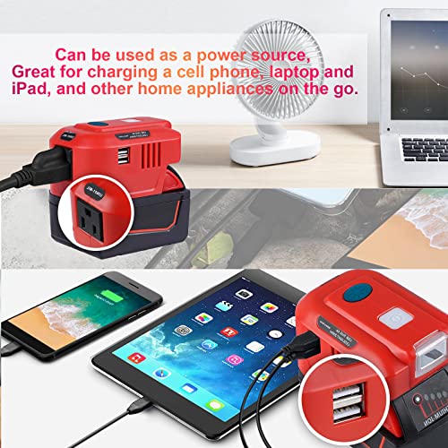 150W Powered Inverter Generator for Ryobi 18V Lithium Battery，ryobi Battery Inverter Power Station with 2-USB&AC 110V-120v,Power Inverter with 200LM LED Light USB Cable for Camping, Hiking(NO BATTERY)